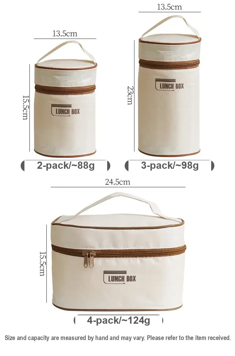 Dimension panel for insulated bags sized for two, three or four containers.