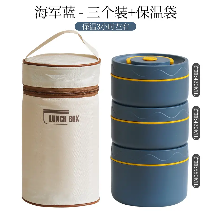 Blue 304 round lunch box 3 insulation bag