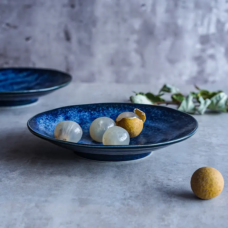 Japanese Ceramic Star Plate 22cm Blue Sea Rat - Image 4