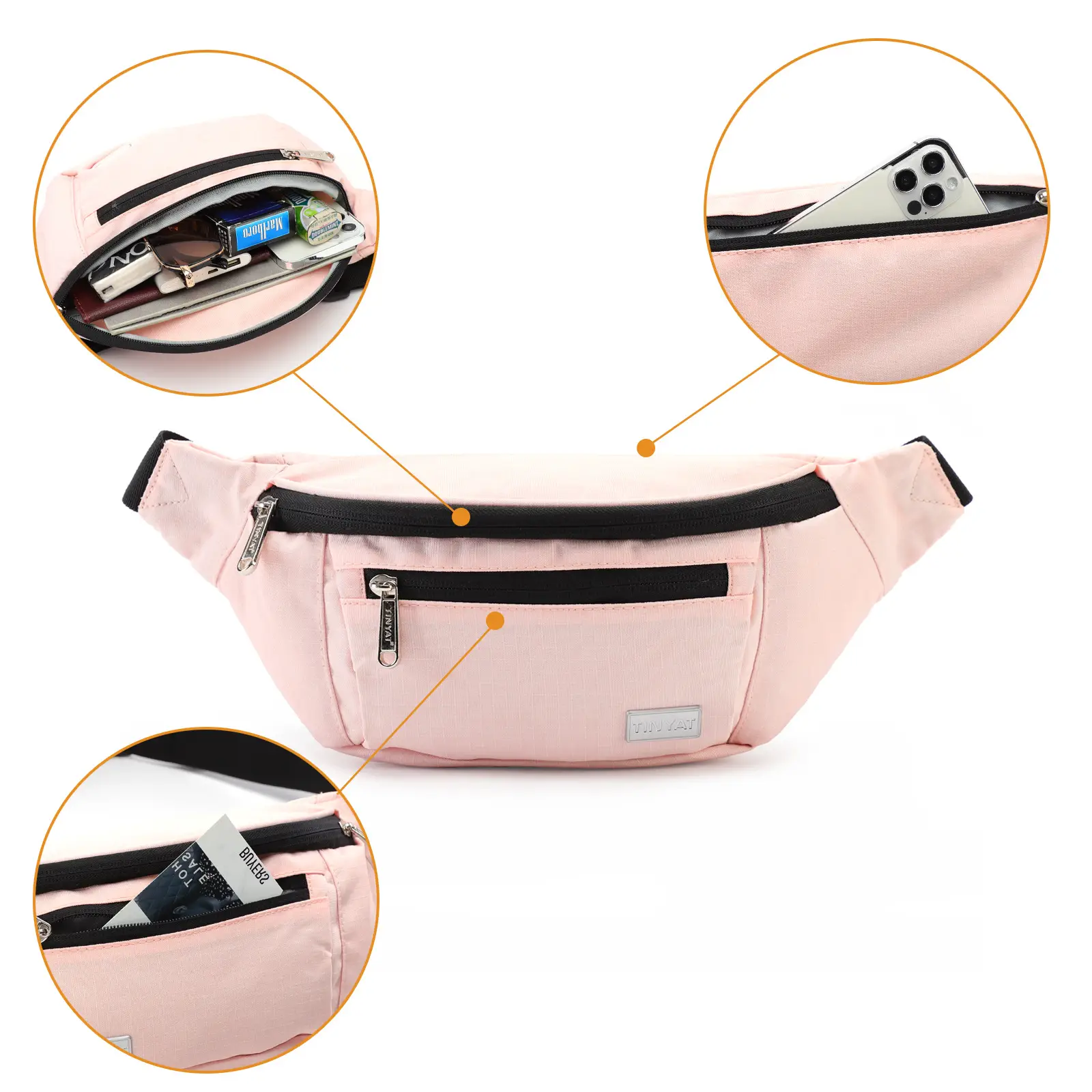 Women's Black Zip Waist Bag with Belt Accessory - Image 7