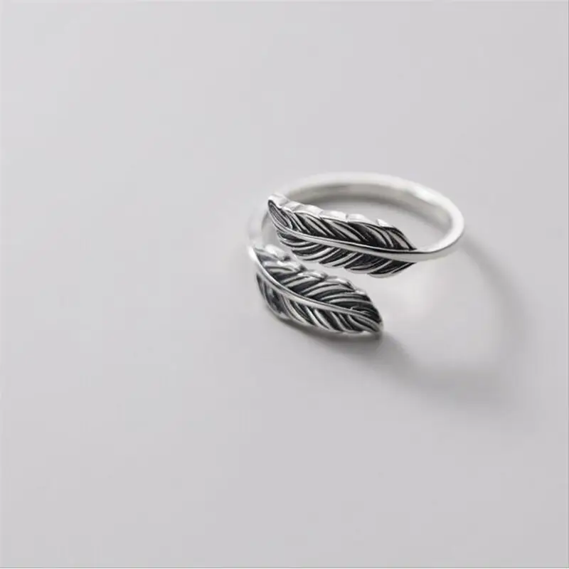 S925 Sterling Silver Feather Cross Ring for Women