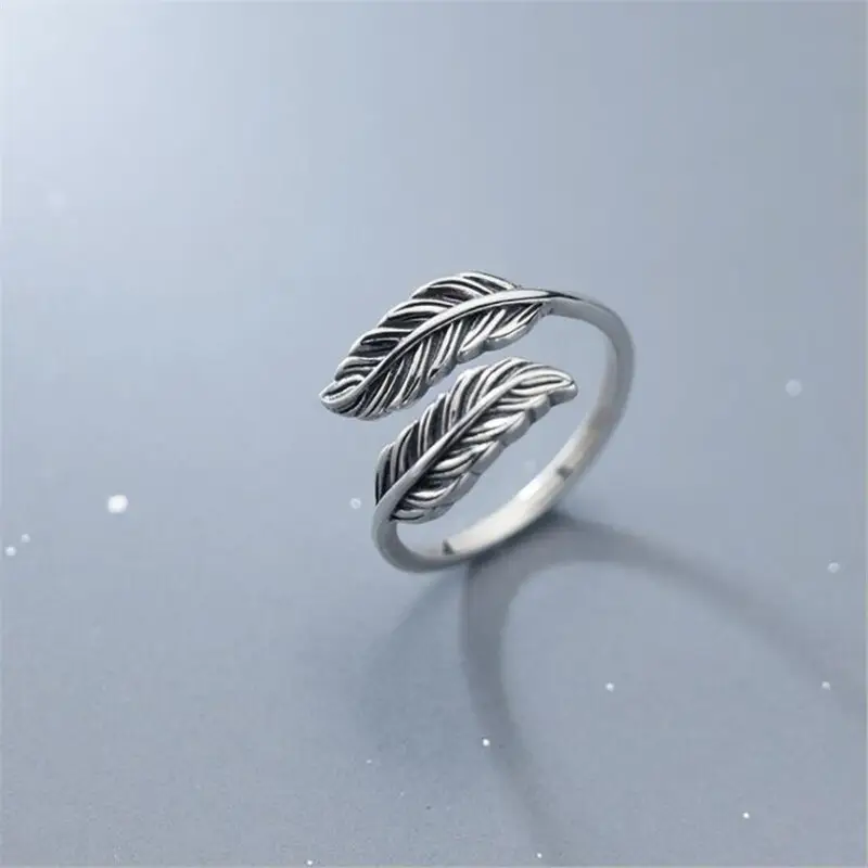S925 Sterling Silver Feather Cross Ring for Women