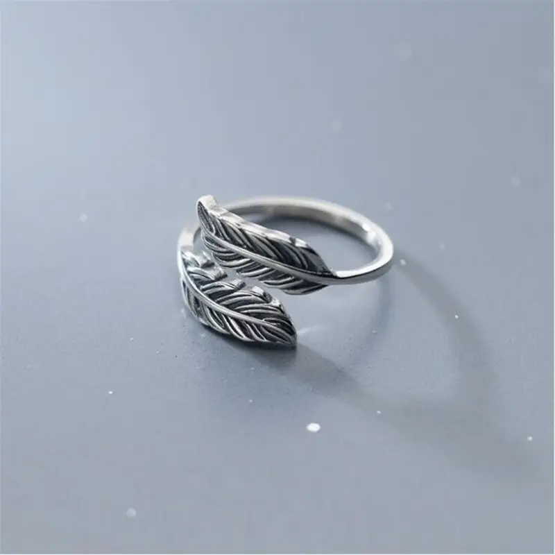 S925 Sterling Silver Feather Cross Ring for Women