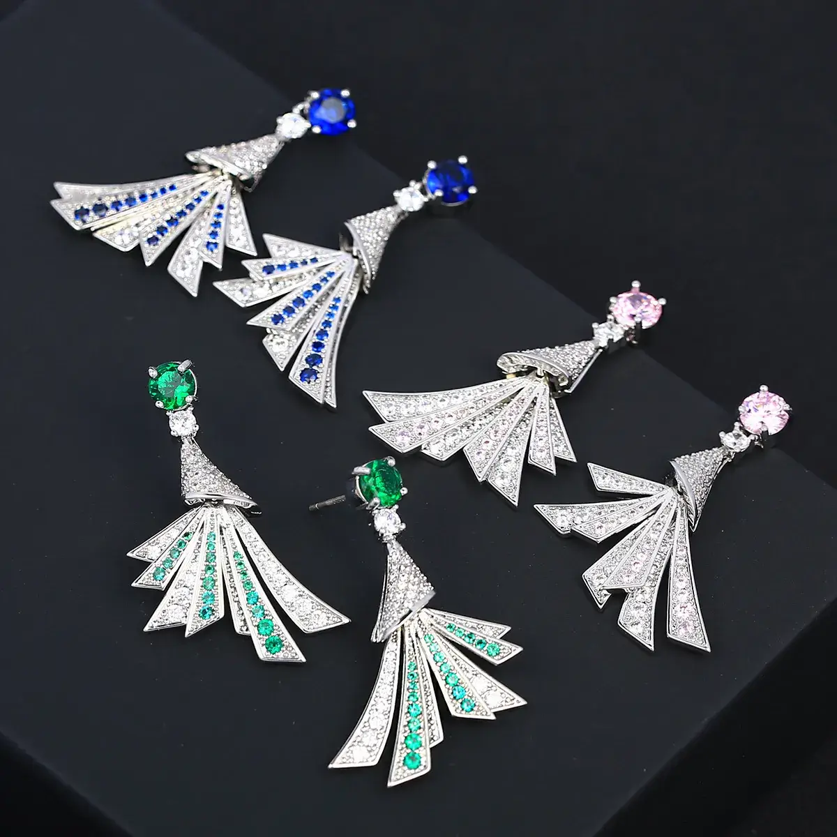 Blue Zircon Fan Earrings for Women Silver - Image 5