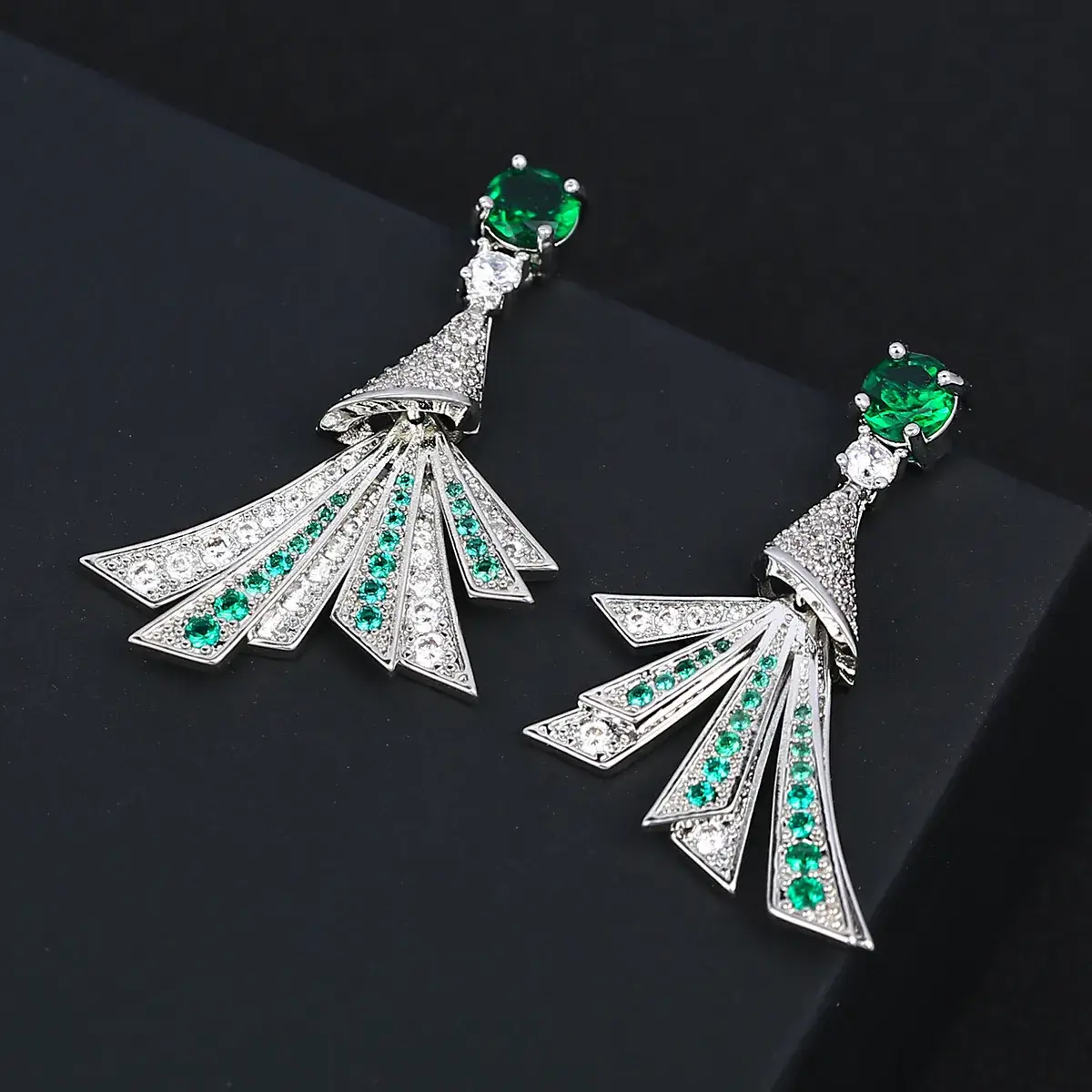 Blue Zircon Fan Earrings for Women Silver - Image 6