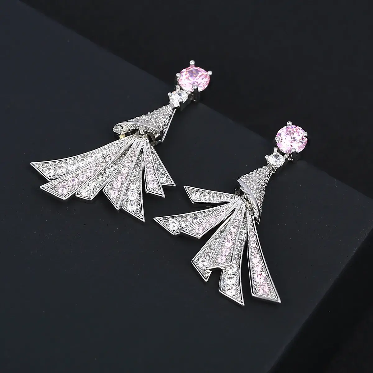Blue Zircon Fan Earrings for Women Silver - Image 7