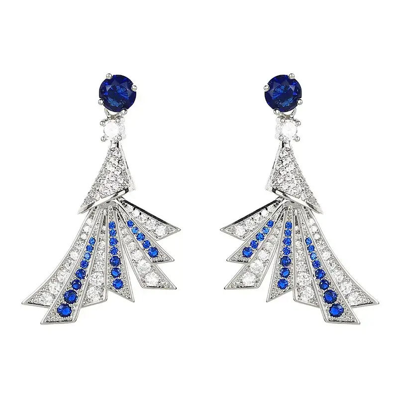 Blue Zircon Fan Earrings for Women Silver - Image 8