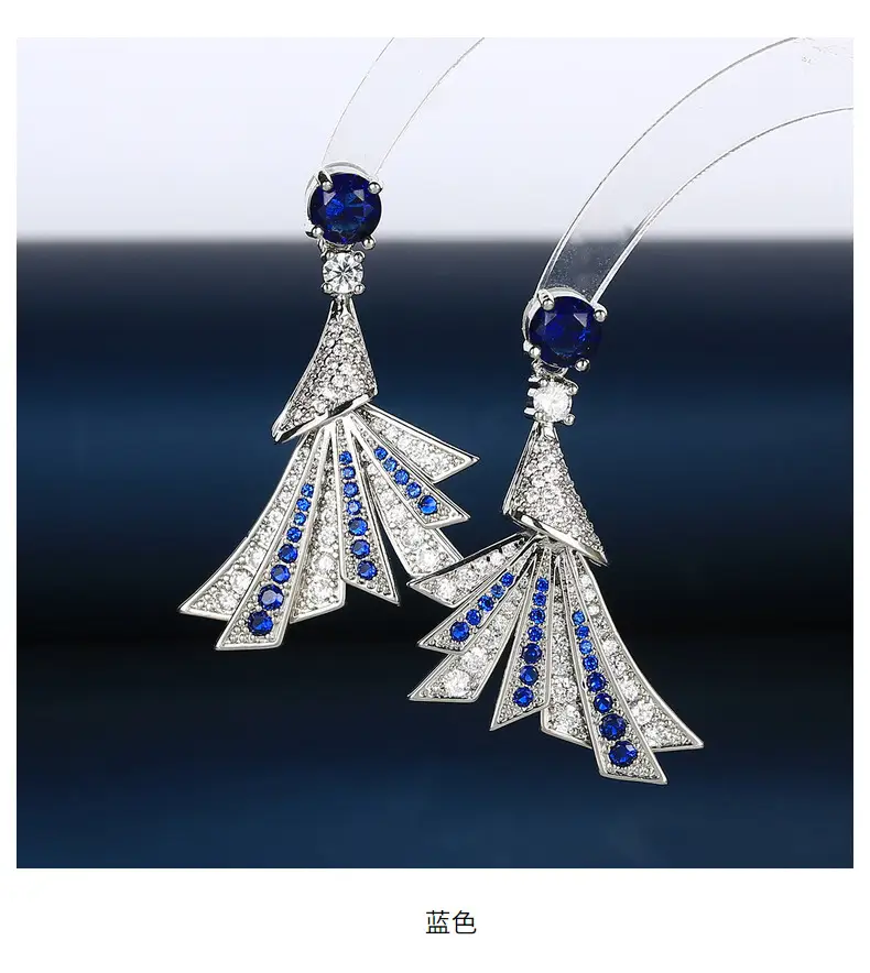 Blue Zircon Fan Earrings for Women Silver — feature 38