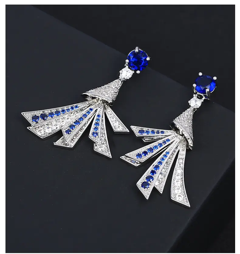 Blue Zircon Fan Earrings for Women Silver — feature 41