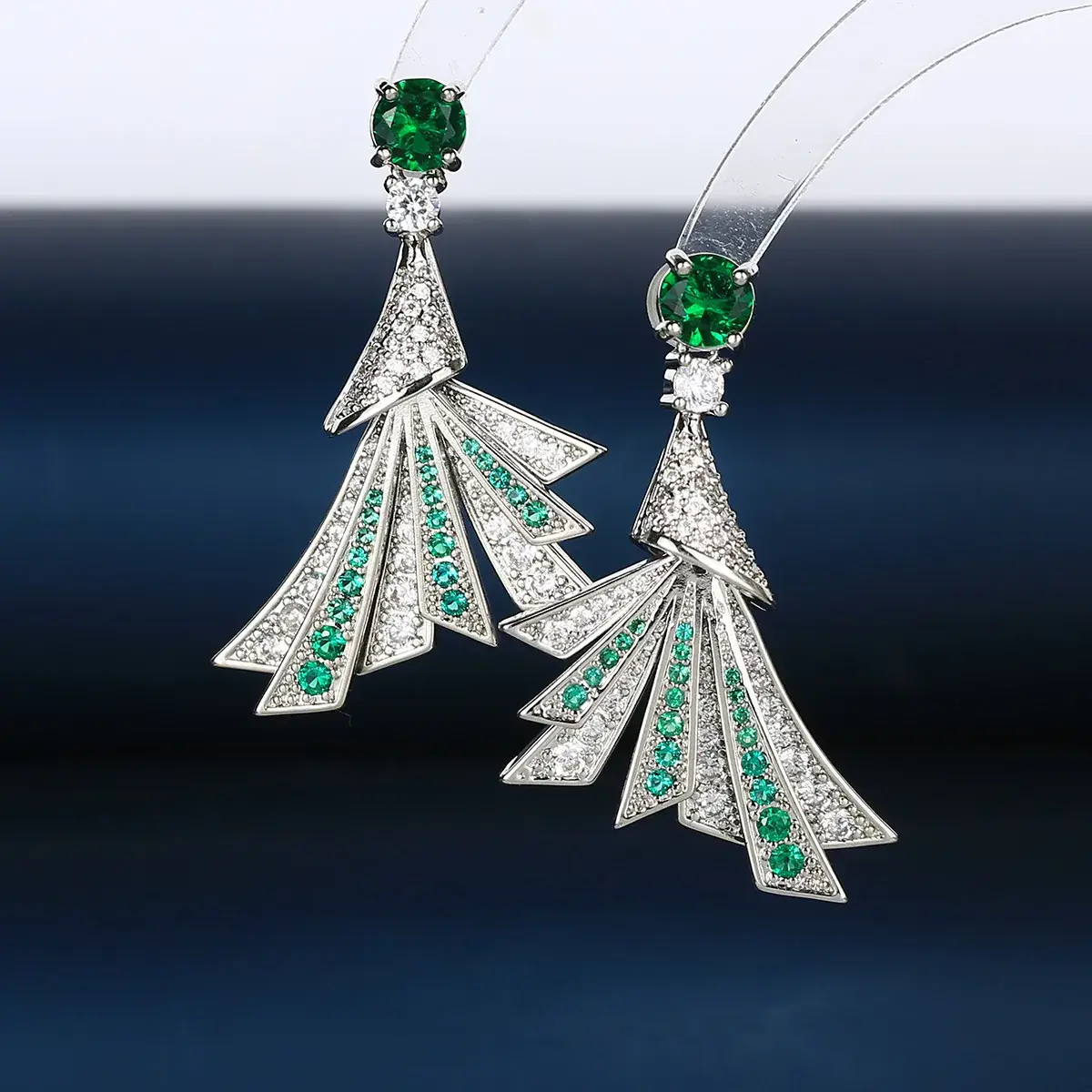 Blue Zircon Fan Earrings for Women Silver - Image 2