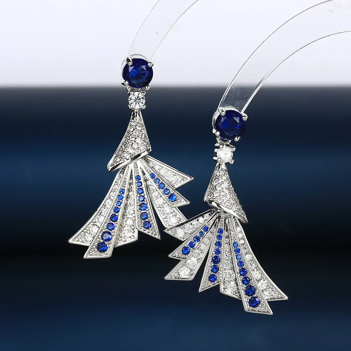Blue Zircon Fan Earrings for Women Silver - Image 3