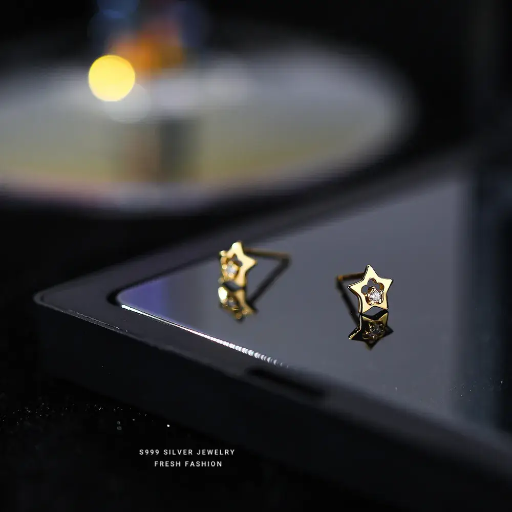 S999 Silver Star Earrings Women's Mori Style - Image 6