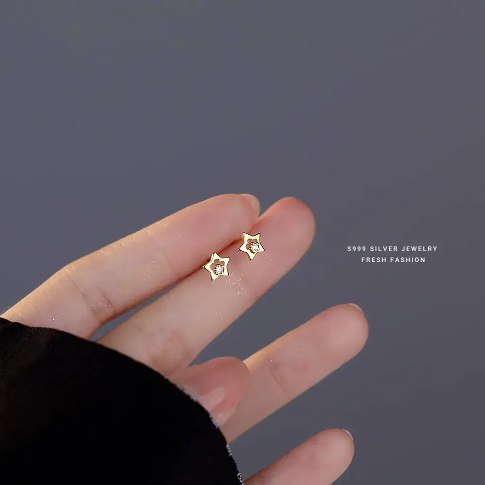 S999 Silver Star Earrings Women's Mori Style - Image 7