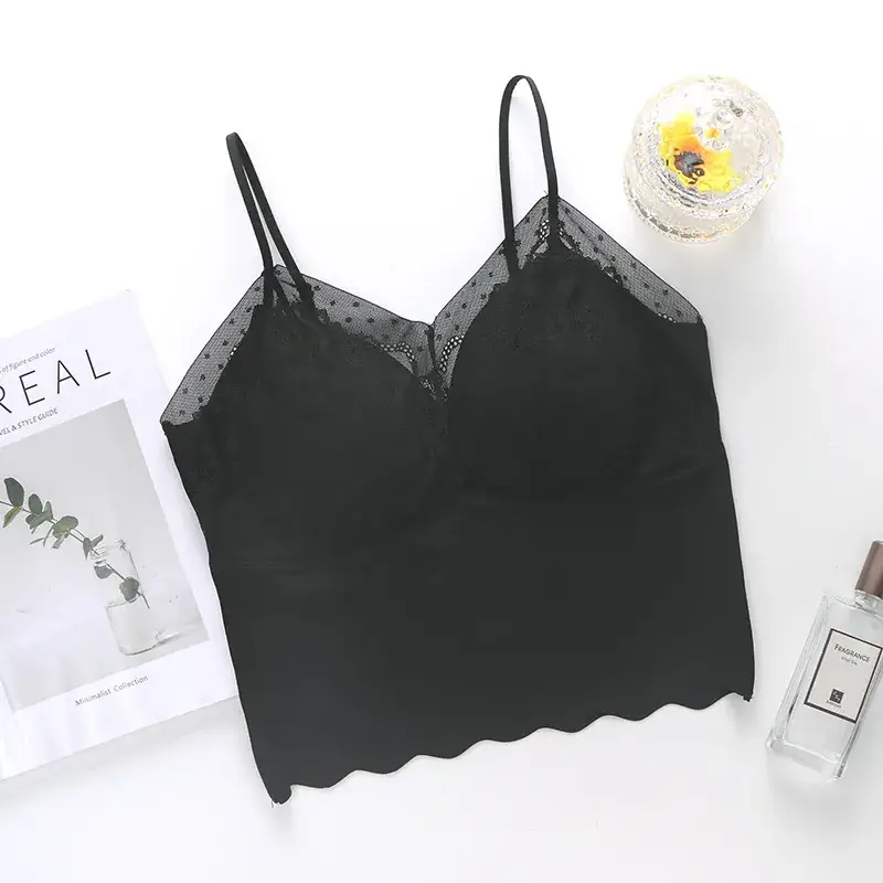 Black Lace Camisole No Steel Ring U-Collar - Image 2