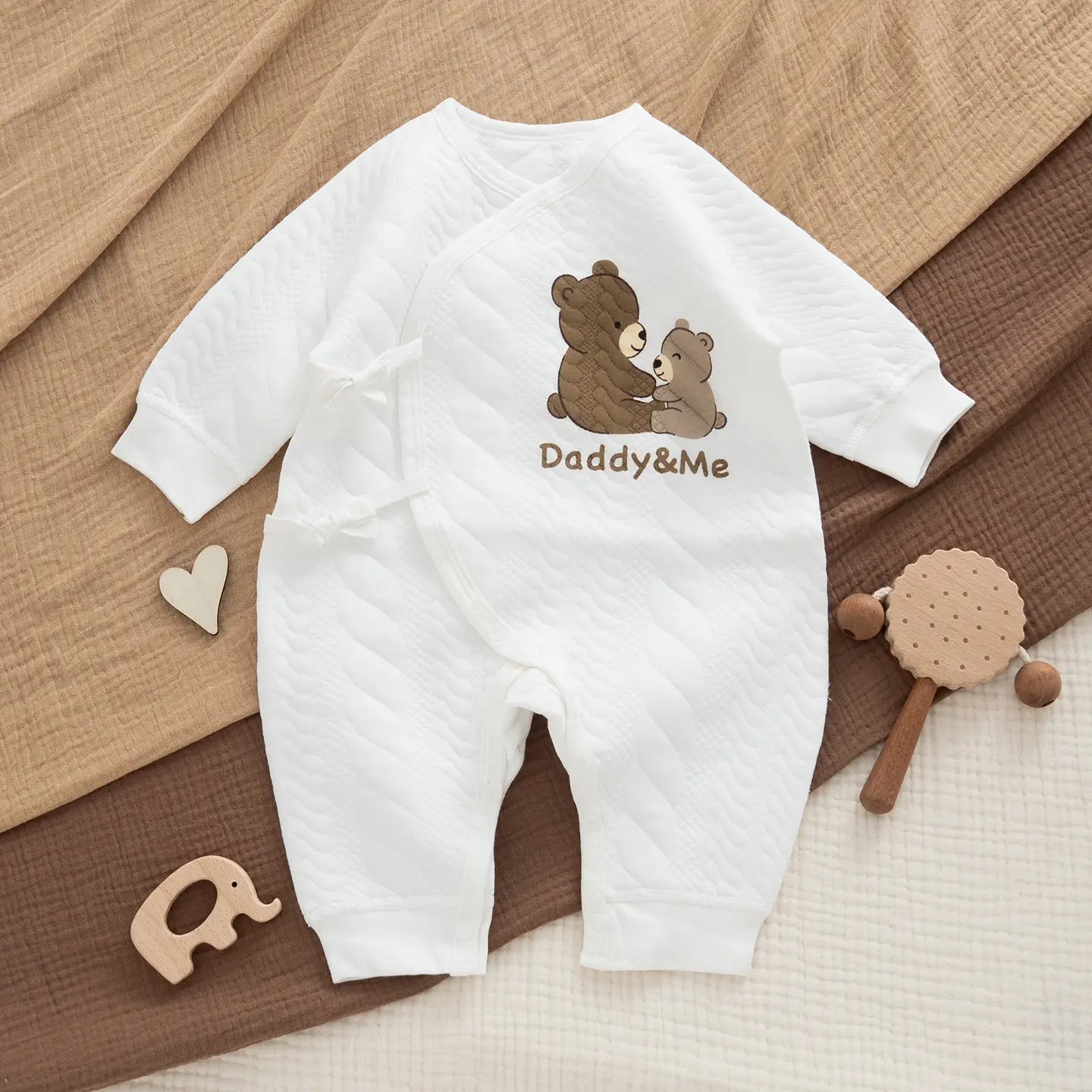 Baby White Daddy & Me Print Long Sleeve Romper - Image 2