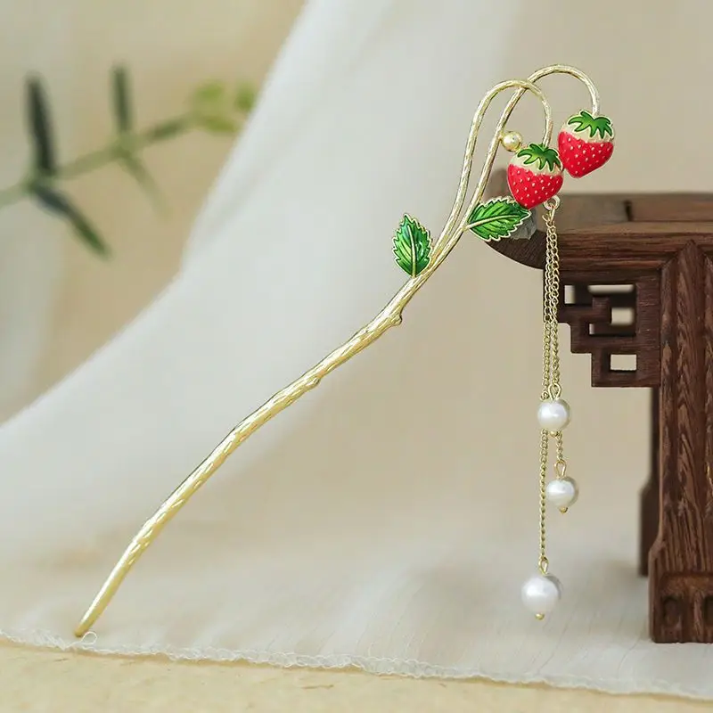 Elegant Red Tassel Pearl Hairpin for Women