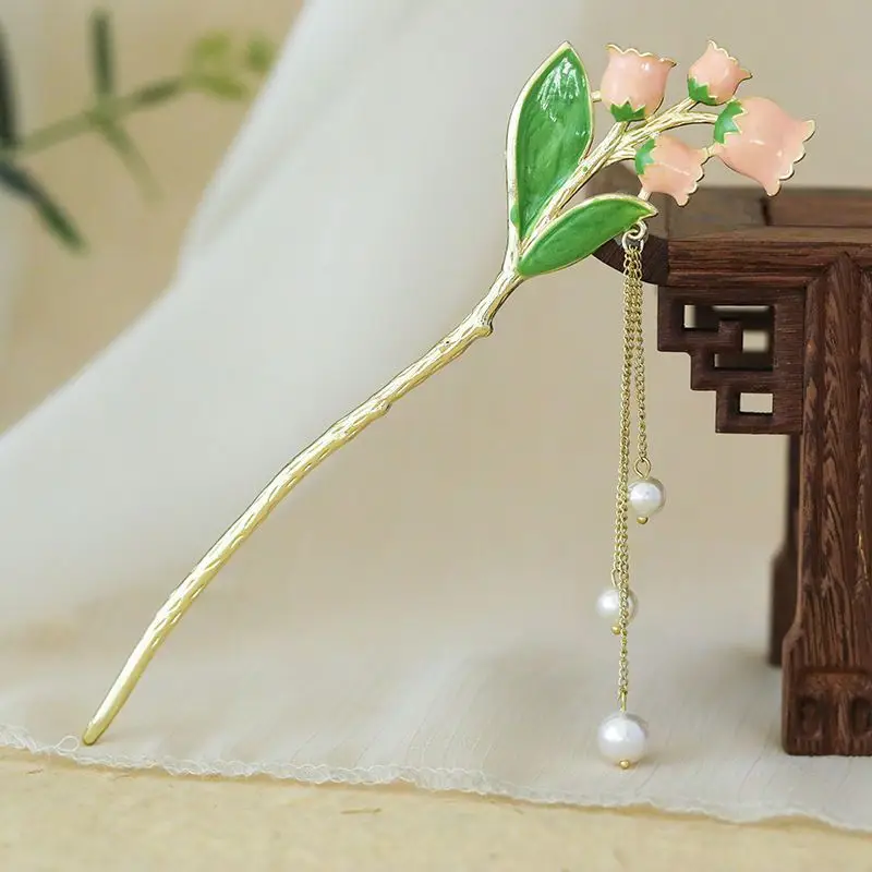 Elegant Red Tassel Pearl Hairpin for Women