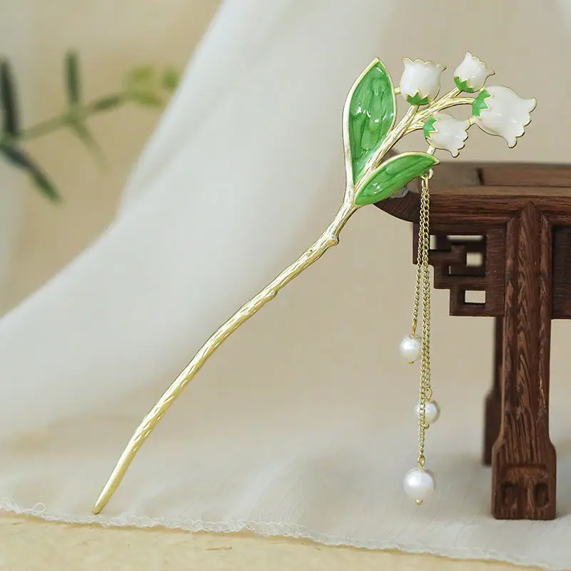 Elegant Red Tassel Pearl Hairpin for Women