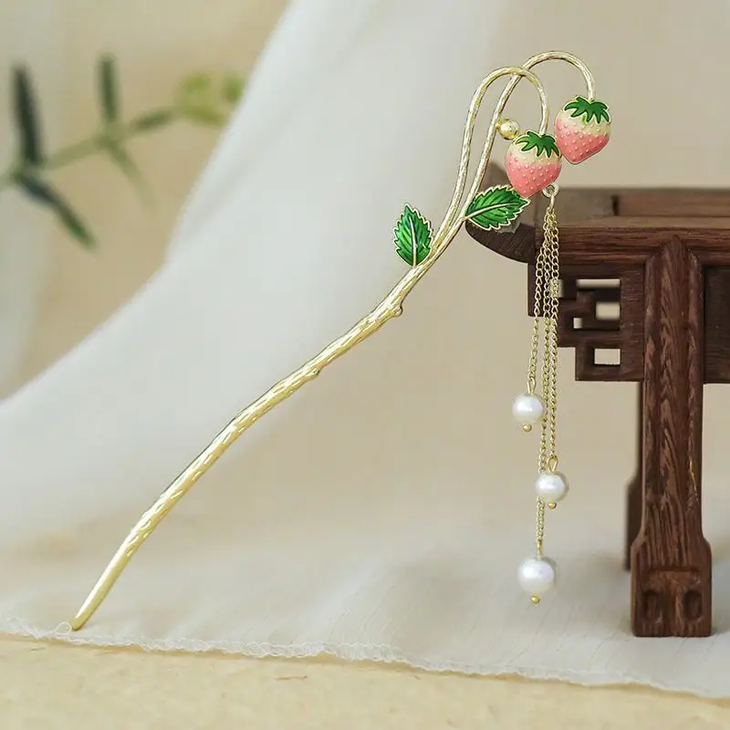 Elegant Red Tassel Pearl Hairpin for Women