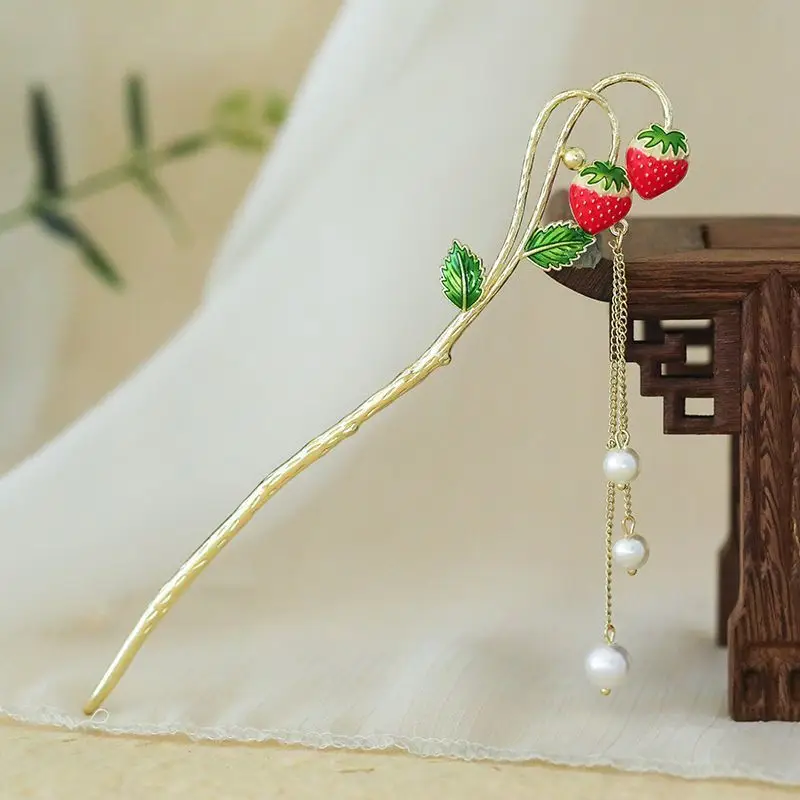 Elegant Red Tassel Pearl Hairpin for Women