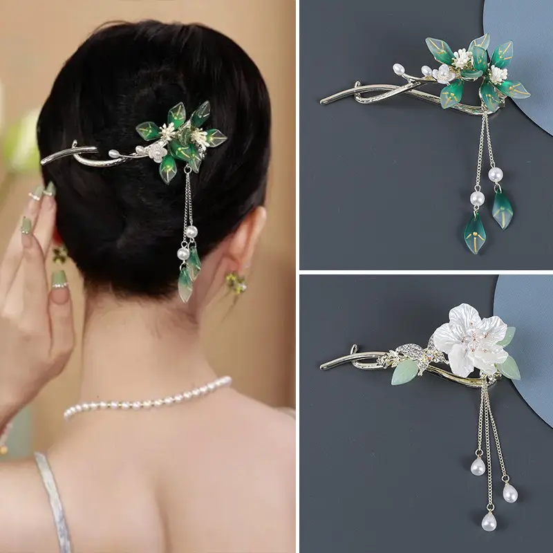 Ancient Flower Twist Hair Clip with Large Tassel for Hanfu - Image 3