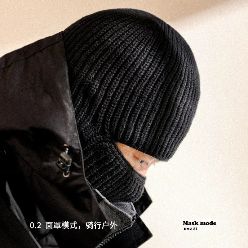 Men Winter Wool Knitted Beanie Black Windproof Warm - Image 9