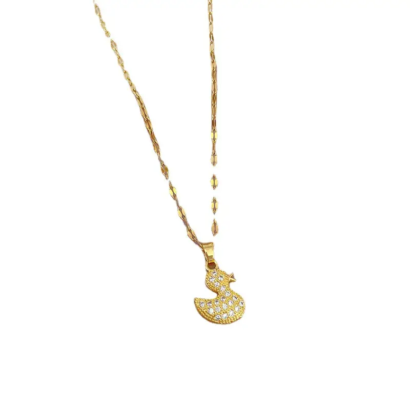 Titanium Chain Necklace with Full Diamond Duckling Pendant - Image 5