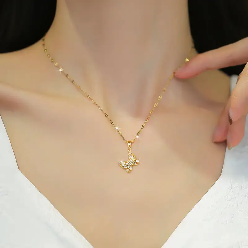 Titanium Steel Butterfly Zircon Necklace Light Luxury All Match - Image 3