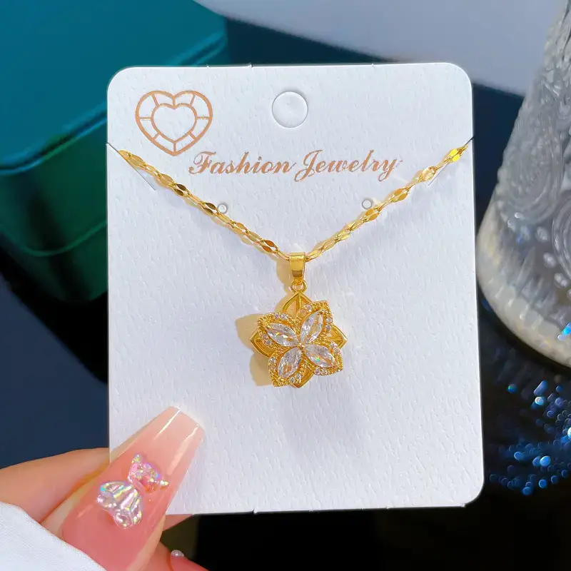 Titanium Steel Rotating Flower Zircon Necklace - Image 4