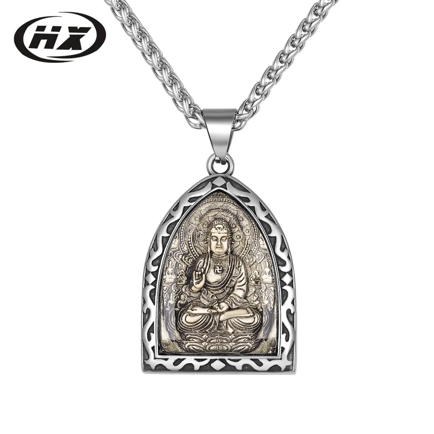 Titanium Buddha Pendant Necklace with Eight Patron Deity Design - Image 13