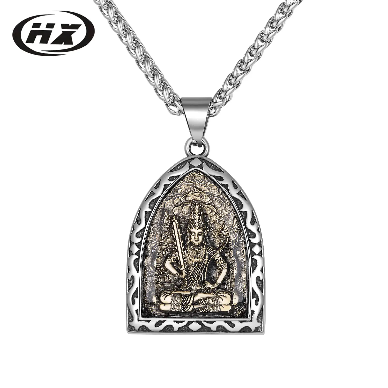 Titanium Buddha Pendant Necklace with Eight Patron Deity Design - Image 5