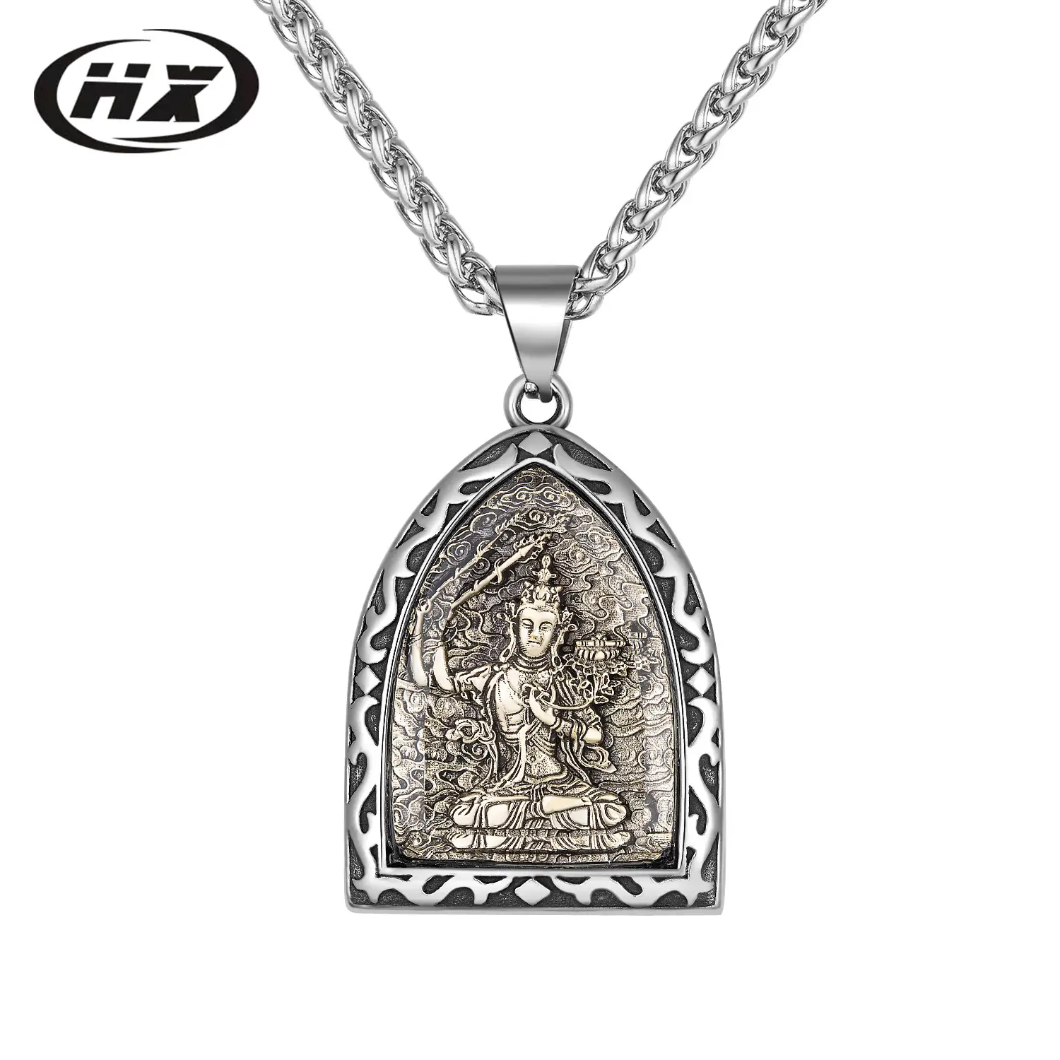 Titanium Buddha Pendant Necklace with Eight Patron Deity Design - Image 6