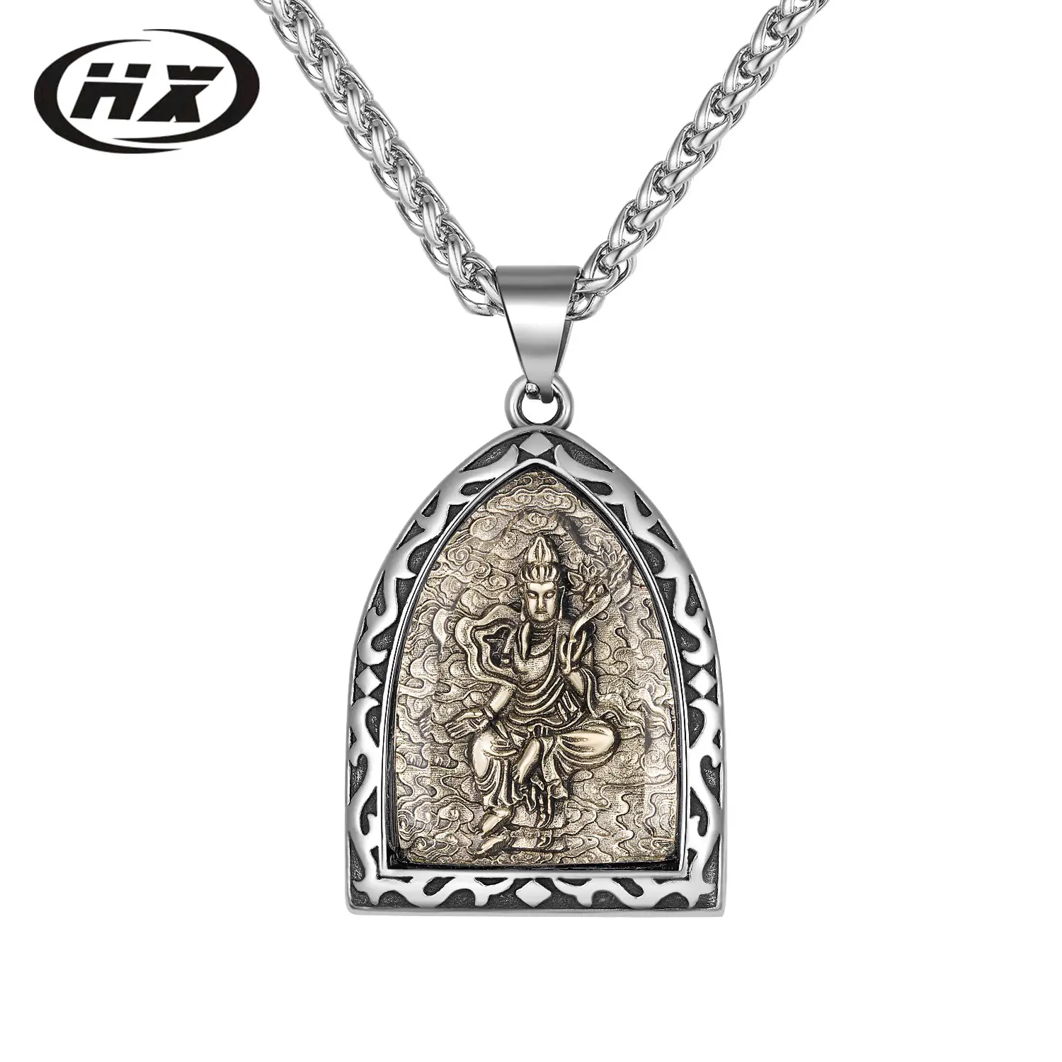 Titanium Buddha Pendant Necklace with Eight Patron Deity Design - Image 7
