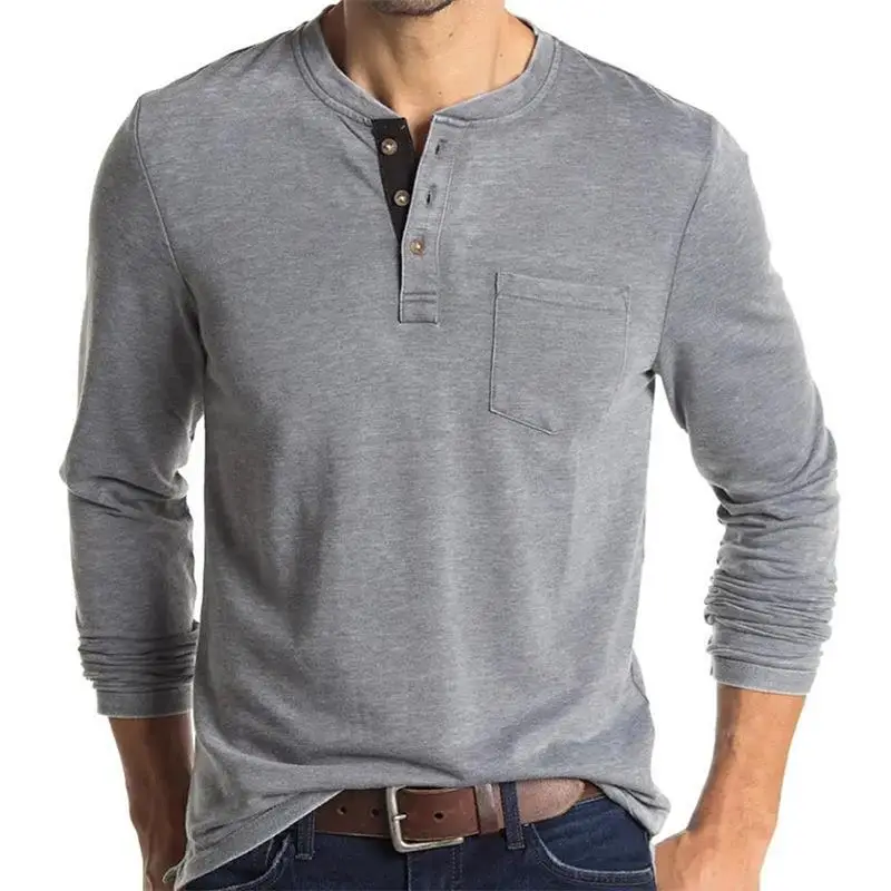 Men's Blue Long Sleeve T-Shirt with Pocket