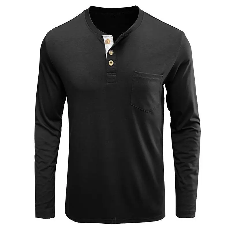 Men's Blue Long Sleeve T-Shirt with Pocket