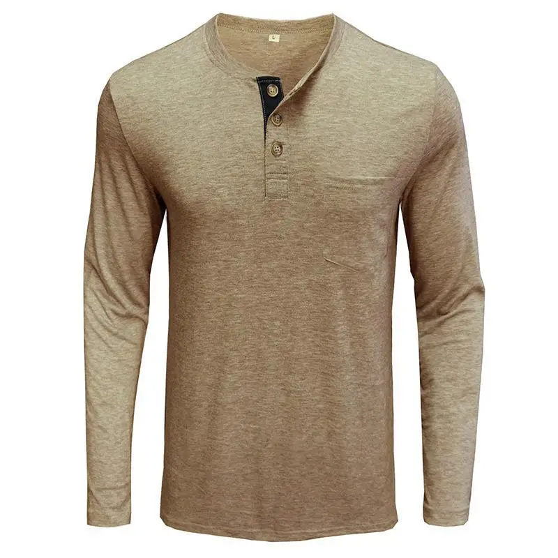 Men's Blue Long Sleeve T-Shirt with Pocket