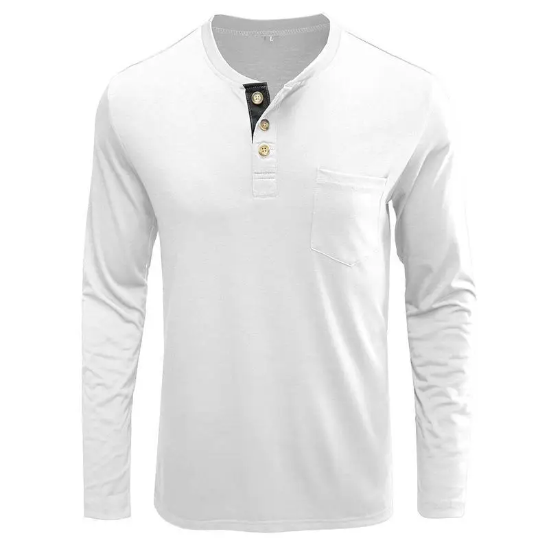 Men's Blue Long Sleeve T-Shirt with Pocket