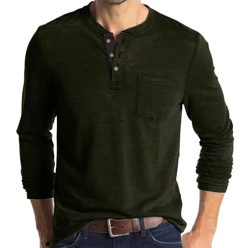 Men's Blue Long Sleeve T-Shirt with Pocket
