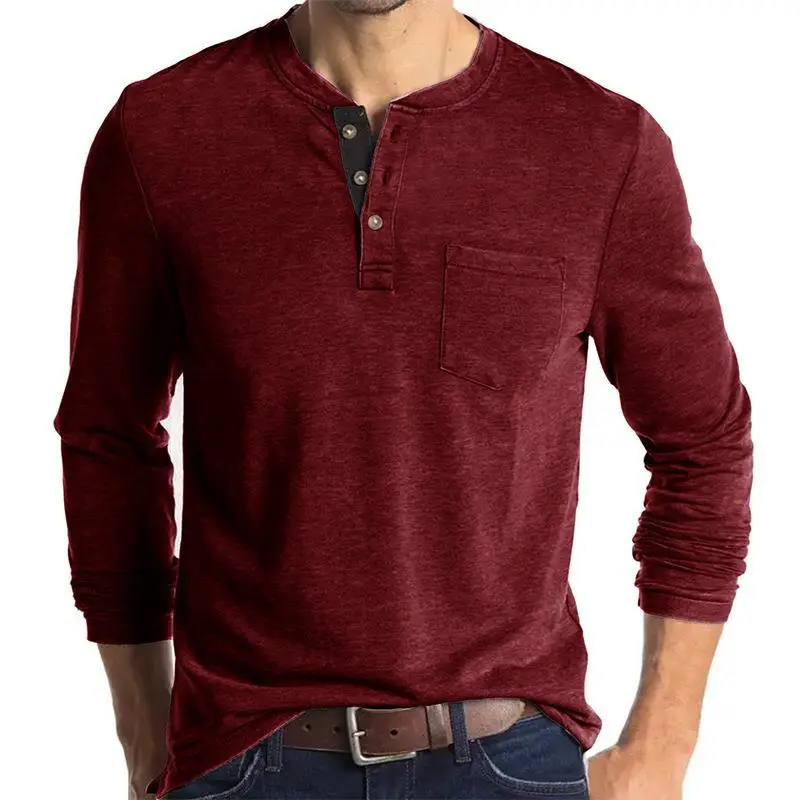 Men's Blue Long Sleeve T-Shirt with Pocket
