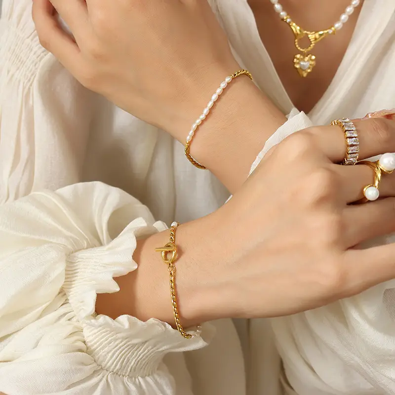 Korean Style Gold Plated Pearl Bracelet 18K Gold - Image 5