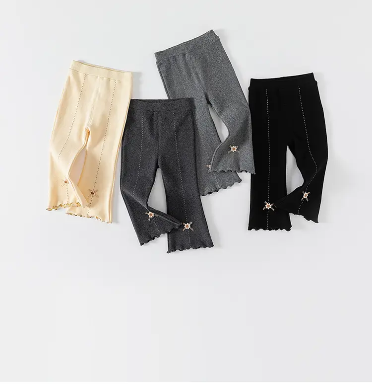 Girls Korean Style Grey Elastic Knit Leggings Spring Autumn — feature 4