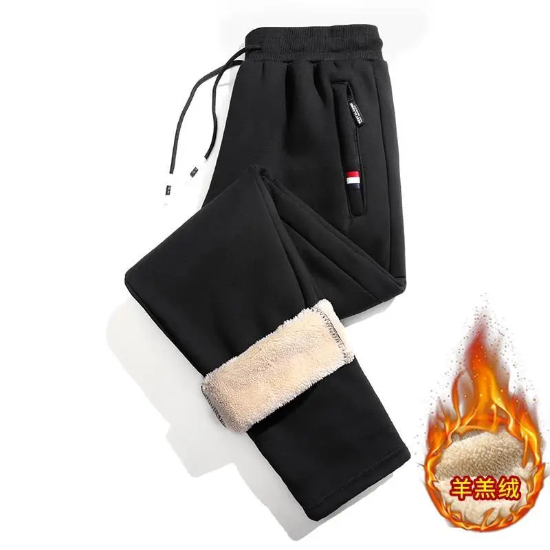 Men Fleece Work Pants Grey Thick Warm Loose Wear