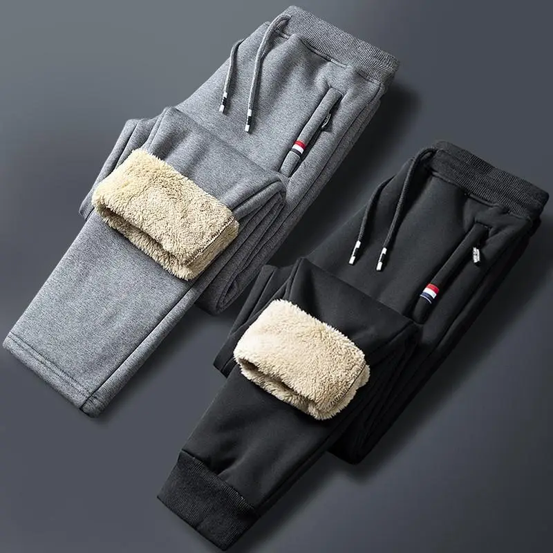 Men Fleece Work Pants Grey Thick Warm Loose Wear — feature 2