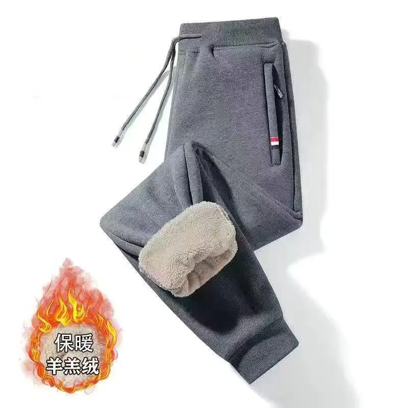 Men Fleece Work Pants Grey Thick Warm Loose Wear