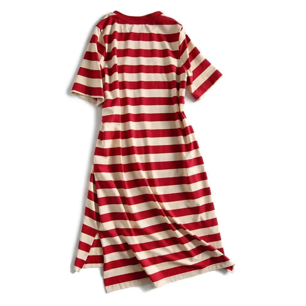 Women Striped Printed Mid-Length Dress Red White - Image 5