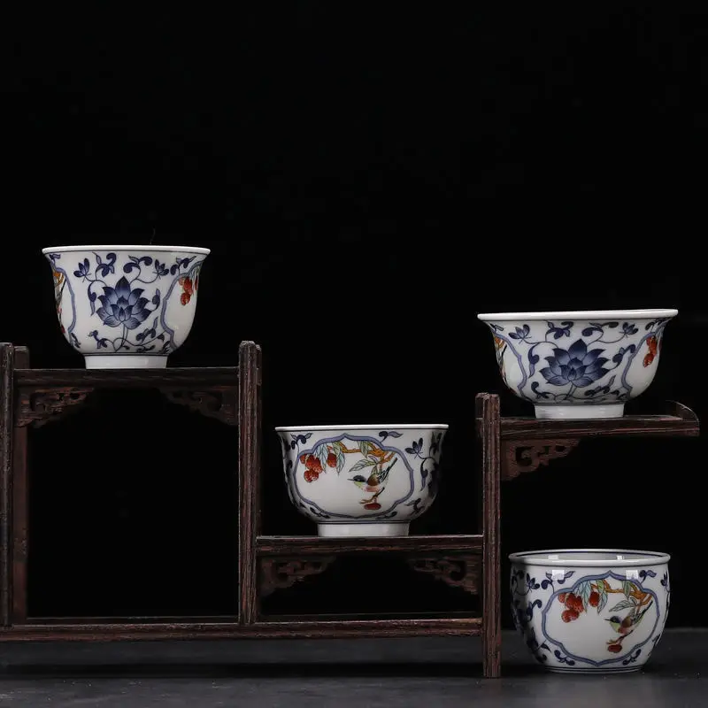 Antique Blue & White Porcelain Tea Cups Set - Image 6