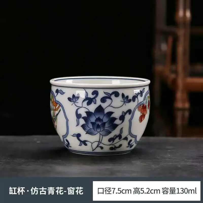 Antique Blue & White Porcelain Tea Cups Set - Image 2