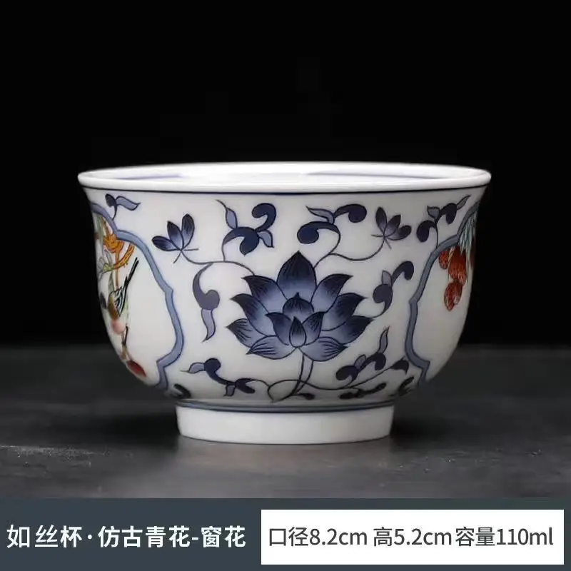 Antique Blue & White Porcelain Tea Cups Set - Image 3