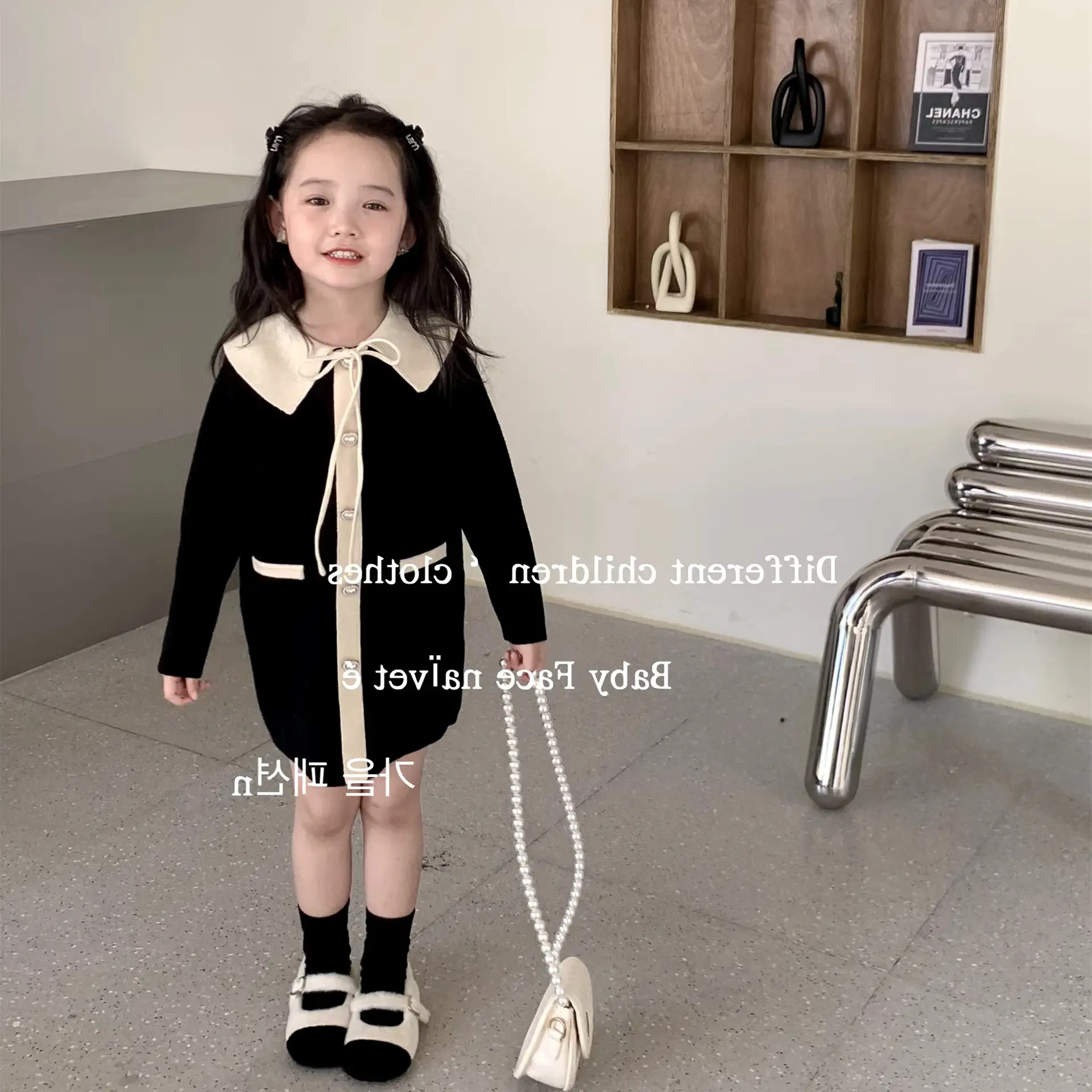 Girls Knitted Lapel Coat Dress Small 2026 Spring - Image 3