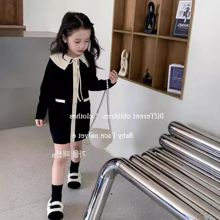 Girls Knitted Lapel Coat Dress Small 2026 Spring - Image 4